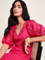 Monsoon Pink 100% Cotton Skye Schiffli Dress - Image 4 of 6