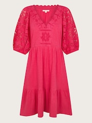 Monsoon Pink 100% Cotton Skye Schiffli Dress - Image 6 of 6