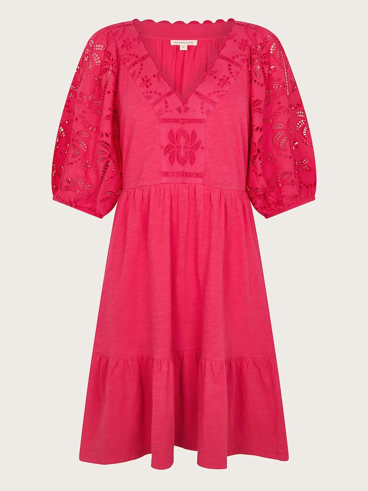 Monsoon Pink 100% Cotton Skye Schiffli Dress - Image 6 of 6