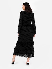 Lovedrobe Frill Hem Flock Tiered Midaxi Black Dress - Image 2 of 4