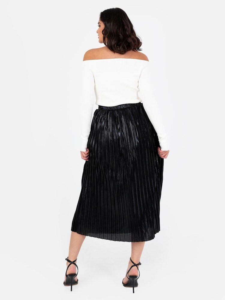 Lovedrobe Pleated Metallic Midi Skirt - Image 2 of 6 Lovedrobe Pleated Metallic Midi Skirt - Image 2 of 6
