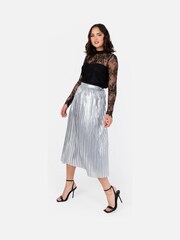 Silber - Lovedrobe Plissierter Midirock in Metallic - Bild 3 von 6