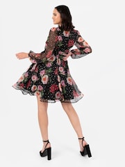 Lovedrobe Elasticated Waist V-Neck Mini Black Dress - Image 2 of 4