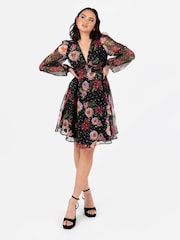 Lovedrobe Elasticated Waist V-Neck Mini Black Dress - Image 3 of 4