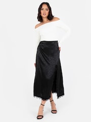 Lovedrobe Satin Lace Trim Split Hem Midaxi Black Skirt - Image 1 of 5