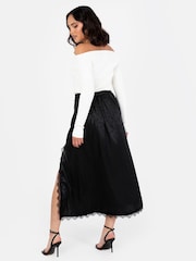 Lovedrobe Satin Lace Trim Split Hem Midaxi Black Skirt - Image 2 of 5