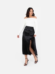 Lovedrobe Satin Lace Trim Split Hem Midaxi Black Skirt - Image 3 of 5