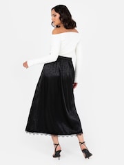 Lovedrobe Satin Lace Trim Split Hem Midaxi Black Skirt - Image 4 of 5