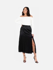 Lovedrobe Satin Lace Trim Split Hem Midaxi Black Skirt - Image 5 of 5