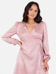 Lovedrobe Pink Wrap Front Long Sleeve Midaxi Dress - Image 5 of 5