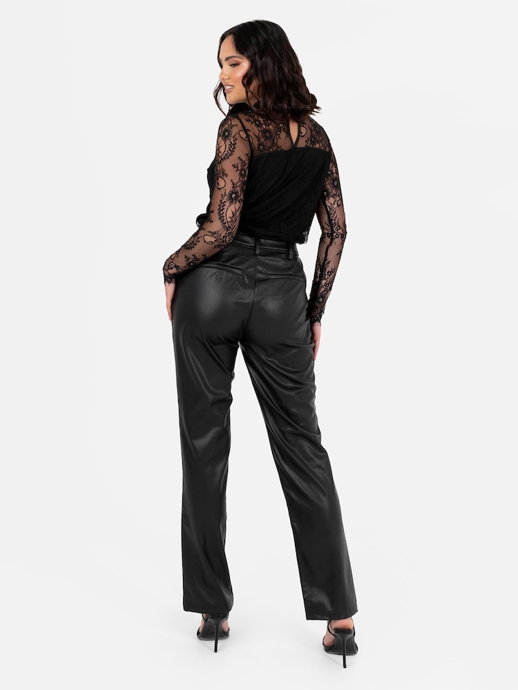 Lovedrobe High Neck Lace Trimmed Black Top - Image 2 of 6
