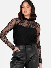 Lovedrobe High Neck Lace Trimmed Black Top - Image 3 of 6