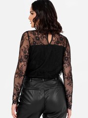 Lovedrobe High Neck Lace Trimmed Black Top - Image 4 of 6