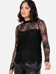Lovedrobe High Neck Lace Trimmed Black Top - Image 5 of 6