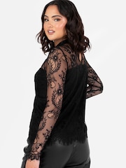 Lovedrobe High Neck Lace Trimmed Black Top - Image 6 of 6