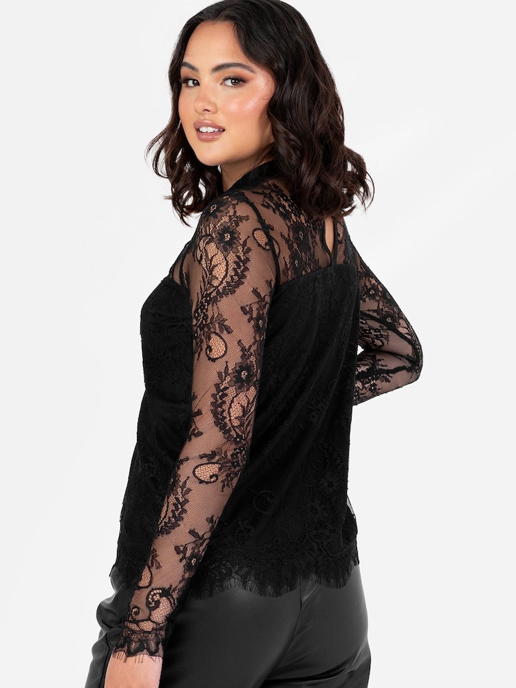 Lovedrobe High Neck Lace Trimmed Black Top - Image 6 of 6