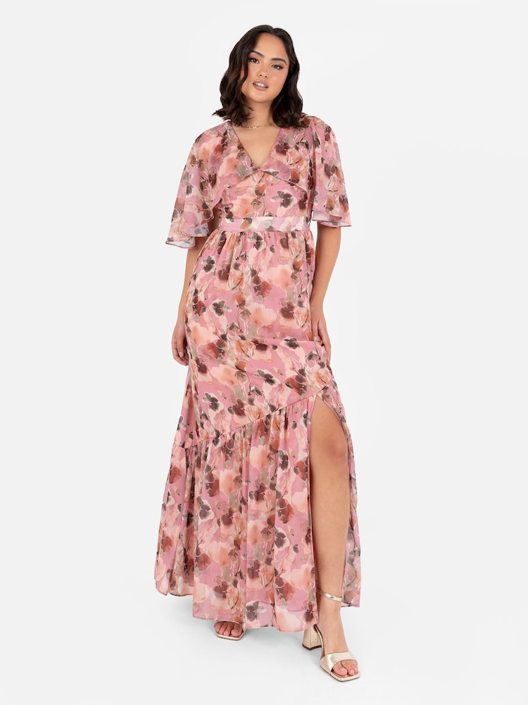 Lovedrobe Cape Sleeve Asymmetric Seam Maxi Dress - Image 1 of 4