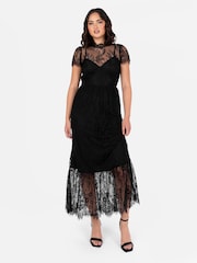 Lovedrobe Lace Tiered Hem Midaxi Black Dress - Image 1 of 4