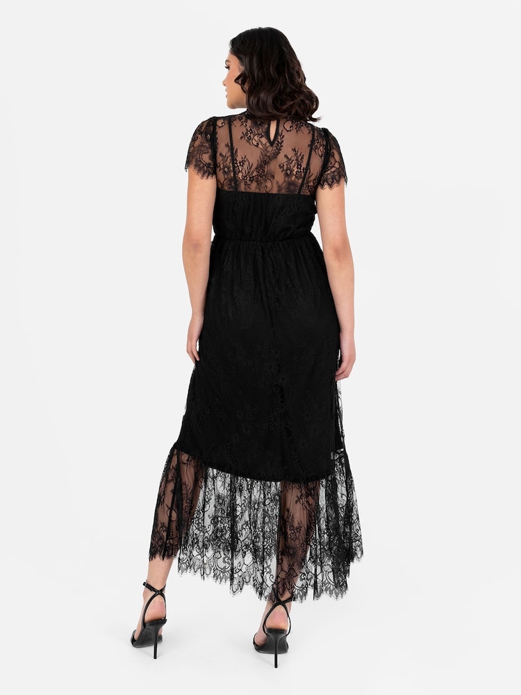 Lovedrobe Lace Tiered Hem Midaxi Black Dress - Image 2 of 4