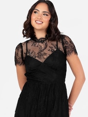 Lovedrobe Lace Tiered Hem Midaxi Black Dress - Image 3 of 4