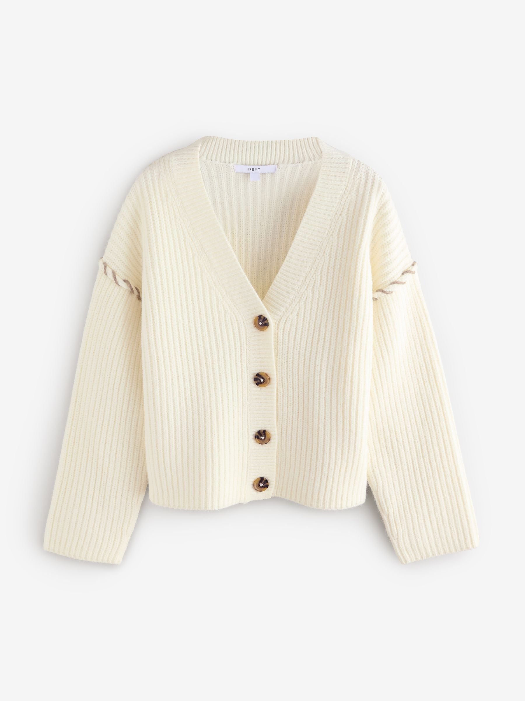 Buy White Ecru Contrast Stitch Button Up V-Neck Cardigan Buy White Ecru Contrast Stitch Button Up V-Neck Cardigan