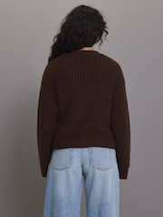 Brown Long Sleeve Deep V-Neck Wrap Cardigan with Wool - Image 2 of 8