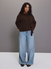 Brown Long Sleeve Deep V-Neck Wrap Cardigan with Wool - Image 3 of 8