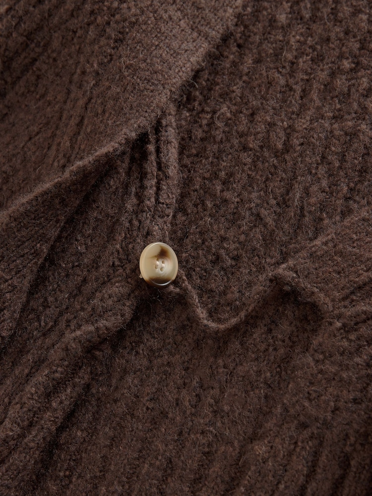 Brown Long Sleeve Deep V-Neck Wrap Cardigan with Wool - Image 8 of 8