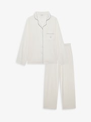 The Little Tailor Cream Soft Jersey LenzingTM EcoVeraTM Button Through Relaxed Pyjamas Set - Image 1 of 9