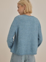 Blue Chambray Soft Touch Button Through Knitted Cardigan with Alpaca - Image 2 of 7