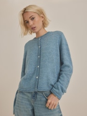 Blue Chambray Soft Touch Button Through Knitted Cardigan with Alpaca - Image 3 of 7