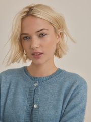 Blue Chambray Soft Touch Button Through Knitted Cardigan with Alpaca - Image 4 of 7