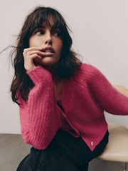 Pink Bright Gem Button Chunky Knitted Cardigan with Wool - Image 1 of 8