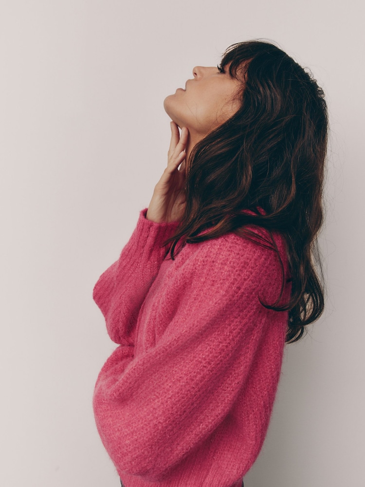Pink Bright Gem Button Chunky Knitted Cardigan with Wool - Image 3 of 8