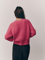 Pink Bright Gem Button Chunky Knitted Cardigan with Wool - Image 4 of 8