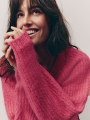 Pink Bright Gem Button Chunky Knitted Cardigan with Wool - Image 5 of 8