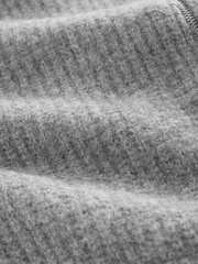 Grey Rib Knitted Zip Through Cardigan Bomber Jacket with Wool - Image 7 of 7
