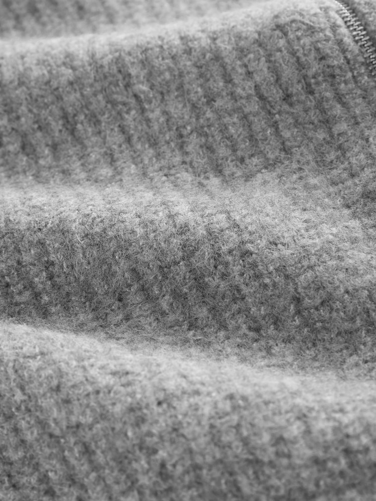 Grey Rib Knitted Zip Through Cardigan Bomber Jacket with Wool - Image 7 of 7