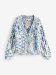 Blue Chambray Bright Spacedye Knitted Cardigan with Wool - Image 1 of 7