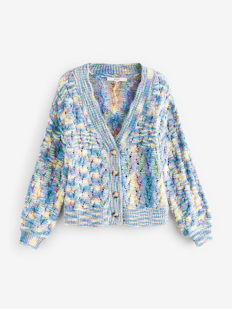 Blue Chambray Bright Spacedye Knitted Cardigan with Wool - Image 1 of 7