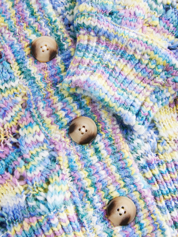 Blue Chambray Bright Spacedye Knitted Cardigan with Wool - Image 2 of 7