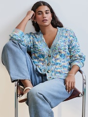 Blue Chambray Bright Spacedye Knitted Cardigan with Wool - Image 4 of 7