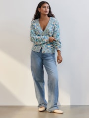 Blue Chambray Bright Spacedye Knitted Cardigan with Wool - Image 5 of 7