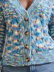 Blue Chambray Bright Spacedye Knitted Cardigan with Wool - Image 6 of 7