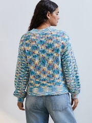 Blue Chambray Bright Spacedye Knitted Cardigan with Wool - Image 7 of 7