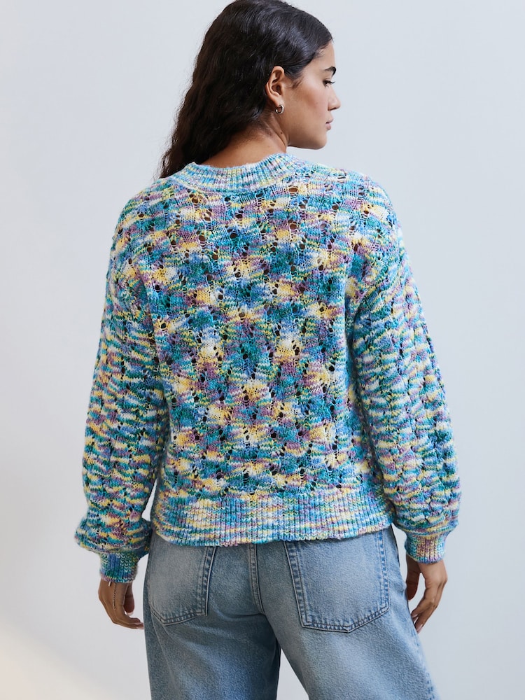 Blue Chambray Bright Spacedye Knitted Cardigan with Wool - Image 7 of 7