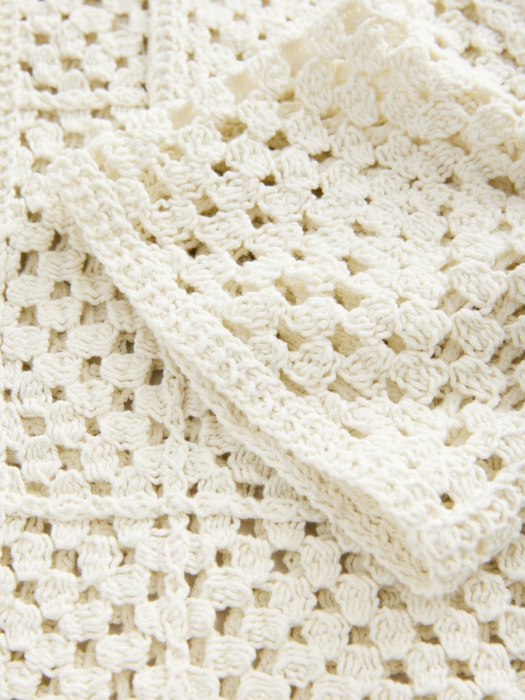 White Ecru Crochet Collared Knitted 100% Cotton Shacket Jacket - Image 8 of 8