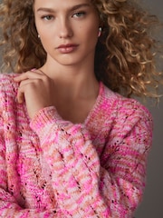 Pink Bright Spacedye Knitted Cardigan with Wool - Image 2 of 6