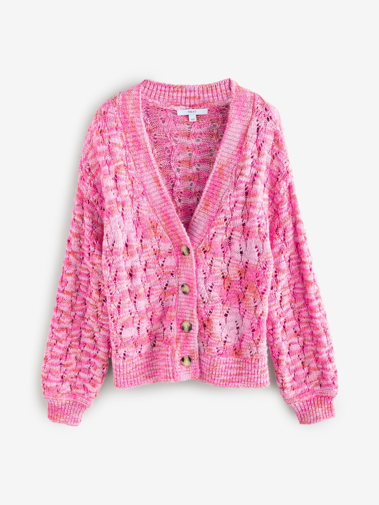 Buy Pink Bright Spacedye Knitted Cardigan with Wool from the Next