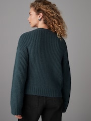 Blue Long Sleeve Deep V-Neck Wrap Cardigan with Wool - Image 3 of 7